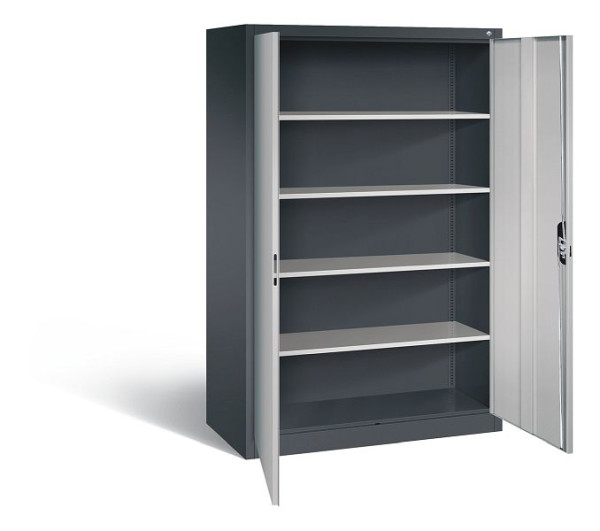 C+P Büroschrank Acurado, H1950xB1200xT600mm, Farbe: Schwarzgrau / Weißaluminium, Muldengriff, 5 OH, 9490-000 S10441