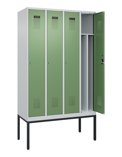 C+P Spind Evolo PLUS, Gestell, 4 Abteile, 2120x1200x500mm, 7035/6011, Verschluss Zylinderschloss, 0490307-40F S10037