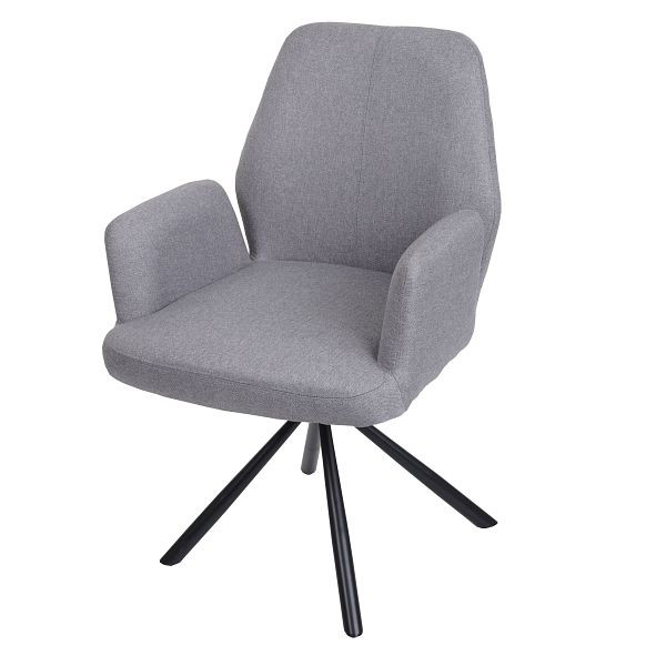 Mendler Esszimmerstuhl HWC-H71, Küchenstuhl Lehnstuhl Stuhl, drehbar Auto-Position Stoff/Textil Stahl, hellgrau, 83285