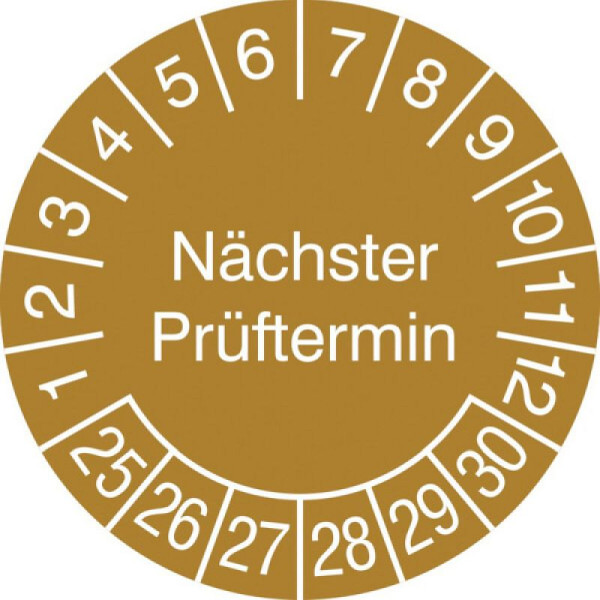 Stein HGS Prüfplaketten mit Jahresfarbe (6 Jahre), 20 mm, braun, 2025-2030, 31.3711-25
