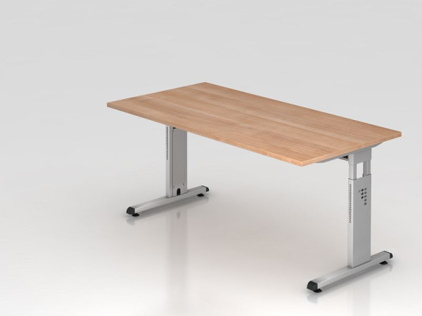 Hammerbacher Schreibtisch C-Fuß 160x80cm Nussbaum/Silber, Arbeitshöhe 65-85 cm, VOS16/N/S