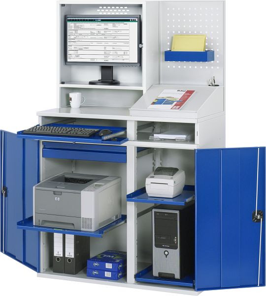 RAU Computer-Schrank - Modell 68, B1100xT520xH1770mm, Monitorgehäuse B650 x T250 x H710mm, Mittelstütze zur Teilung der Einbaubreite, 07-1100T-M68-MG2.11