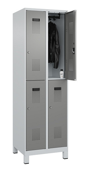 C+P Doppelstöckiger Spind Evolo PLUS, mit Füßen, 4 Fächer, 1950x600x500mm, 7035, Frontfarbe 0005000 RDS Stahlgrau, Zylinderschloss, 049310-20 S10041