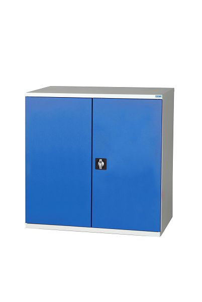 SOFAME Flügeltürschrank B 1000 x T 650 x H 1000 mm, mit 2 Fachböden, Lichtgrau RAL 7035/Himmelblau RAL 5015, W030020004GCBI