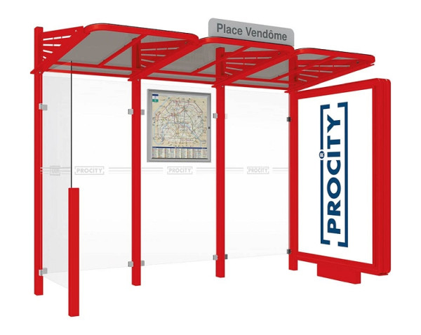 Procity Wartehalle Convi® - Standard - 1 Beleuchteter Caisson Rechts + 1 Seitenverkleidung Links, Farbe RAL 3020, 529366.3020