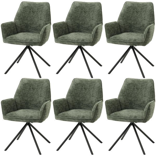Mendler 6er-Set Esszimmerstuhl HWC-G67, Küchenstuhl Stuhl mit Armlehne, drehbar Auto-Position, Chenille Öko-Tex MVG, grün, 6x108497