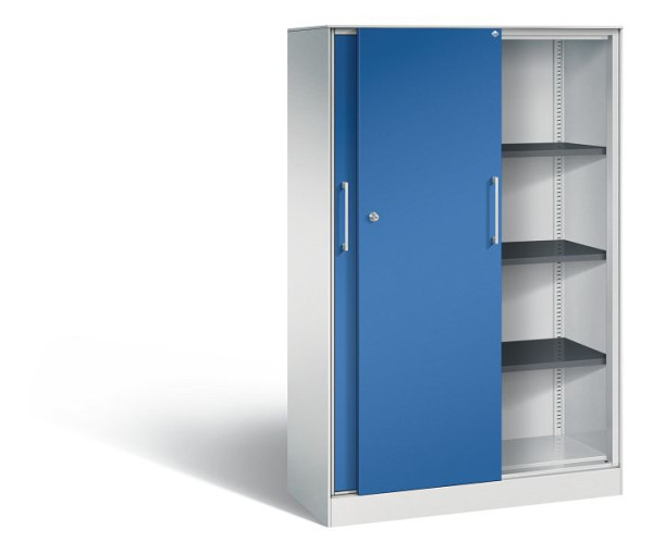 C+P Schiebetürenschrank Asisto, H1635xB1000xT435mm, Farbe: Lichtgrau / Enzianblau, Bügelgriff, 4 OH, 142012-000 S10055