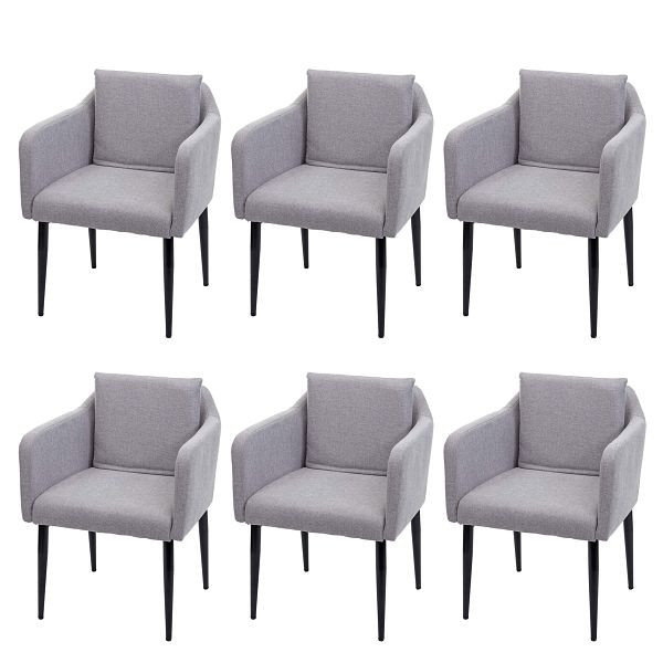 Mendler 6er-Set Esszimmerstuhl HWC-H93, Küchenstuhl Lehnstuhl Stuhl, Stoff/Textil hellgrau, 3x74738