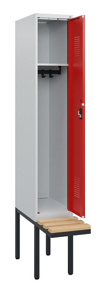 C+P Spind Evolo PLUS, 1 Abteil, 1950x300x815mm, 7035/3020, Zylinderschloss, Sitzfläche Holz, 0490405-10 S10028