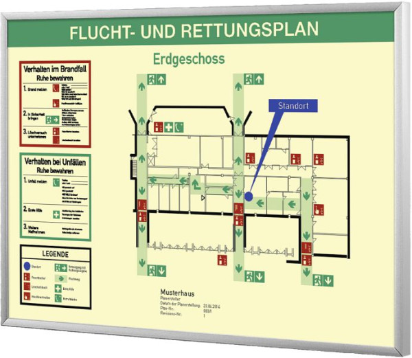Moedel Individuell angefertigter Flucht- und Rettungsplan im Aluminiumrahmen, nachleuchtend, 424x301 mm, 57110
