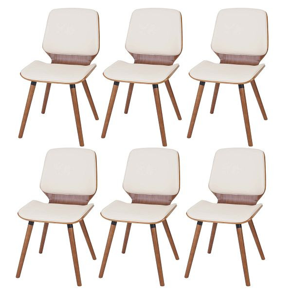 Mendler 6er-Set Esszimmerstuhl HWC-B16, Holz Bugholz Retro-Design Walnussoptik, Kunstleder creme, 3x60094
