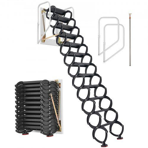 VEVOR Dachbodenleiter Wandmontage, Tragkraft 299,4 kg, Deckenhöhe 2,9-3,05 m, 12-stufige Stahltreppe mit Handläufen, JDBGSGLTHS12W14FU001V0