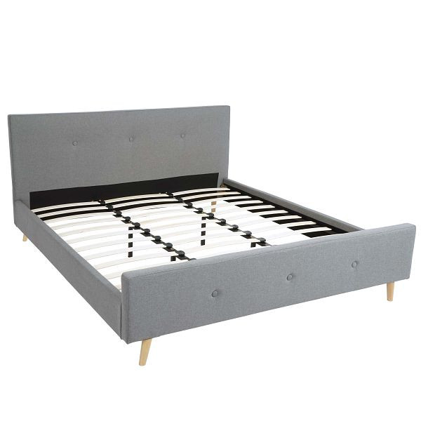 Mendler Polsterbett HWC-J98, Bett Doppelbett Bettgestell mit Lattenrost, Massivholz, 180x200cm grau, 86267+86268