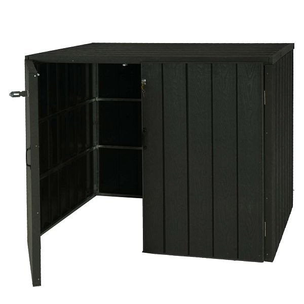 Mendler XL 2er-/4er-WPC-Mülltonnenverkleidung HWC-J28, Premium Mülltonnenbox, Metall Holzoptik, erweiterbar, anthrazit, 76036+76037+76038
