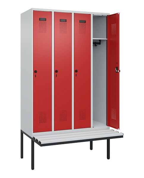 C+P Spind Evolo PLUS, 4 Abteile, 2120x1200x815mm, 7035/3000, Haken 3, Drehriegel, Material Sitzfläche Kunststoff, 0490407-40 S10057