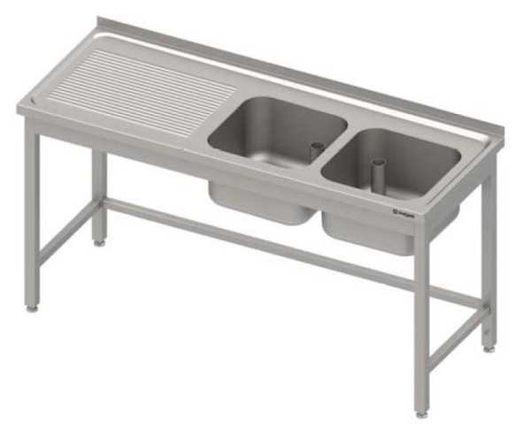 Stalgast Spültisch ohne Grundboden 1400x700x850 mm, mit zwei Becken rechts, mit Aufkantung, verschweißt, VST14722RA