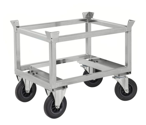 Kongamek Verzinkter Palettenwagen mit Palettenhalter, 2 Bock- und 2 Lenkrollen aus Vollgummi, mit Bremse, KM221-EPHB