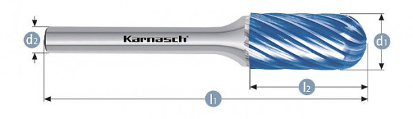 Karnasch Hartmetall-Frässtift Blue-Tec beschichtet WRC/ HP-9 d1= 10 / l2= 20 / d2= 6 / l1= 65mm, VE: 2 Stück, 116033020