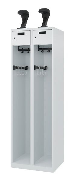 C+P Feuerwehrspind Evolo, Modell PRAKTUS, 2 Abteile, H1850xB600xT500 mm, Lichtgrau, Helmhalter, 0492015-20 S10003
