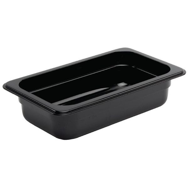 Vogue GN-Behälter GN1/4 schwarz 65mm, nur die Polycarbonat GN-Deckel sind geeignet für diesen Behälter, U466