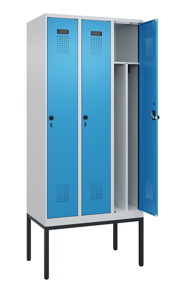 C+P Spind Evolo PLUS, Gestell, 3 Abteile, 2120x900x500mm, 7035/5012, Verschluss Drehriegel, 0490307-30F S10007
