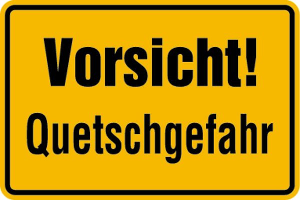 Schilder Klar Baustellenkennzeichnung Vorsicht! Quetschgefahr, 300x200x0.45 mm Aluminium geprägt, 723/24
