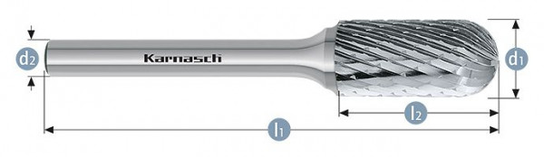 Karnasch Hartmetall-Frässtift unbeschichtet WRC/ HP-1 d1=10 / l2=20 / d2=6 / l1=65mm, VE: 3 Stück, 113027085