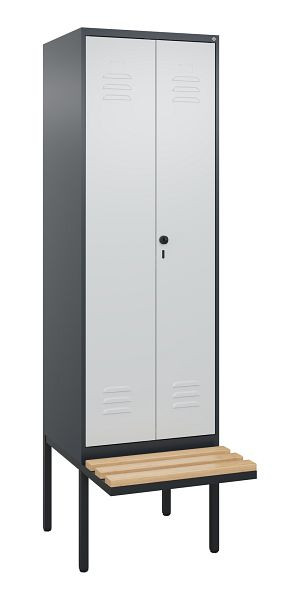 C+P Umkleidespind Classic PLUS SW, 2 Abteile, 2120x600x815mm, 7016/7035, Drehriegel, Buche-Sitzleisten, 0800427-20 S10013