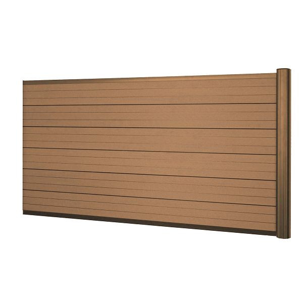 Mendler WPC-Sichtschutz Sarthe, Windschutz Zaun, Alu-Pfosten, Erweiterungselement niedrig, 1,85m teak, 77574+77575