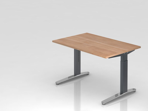 Hammerbacher Schreibtisch C-Fuß 120x80cm Nussbaum/Graphit (Poliert), Rechteckform, VXB12/N/GC