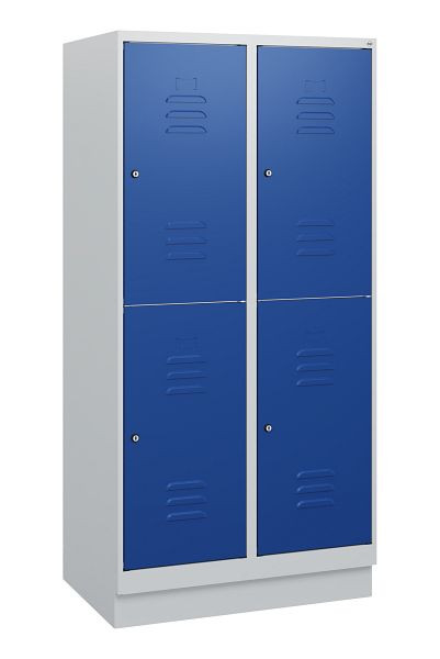 C+P Doppelstöckiger Spind Classic PLUS, Sockel, 2 Abteile, 1630x800x500mm, 7035/5010, Zylinderschlösser, 0803205-22 S10033