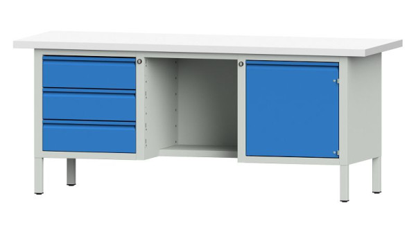ANKE Werkbänke Kastenwerkbank, Modell 355 E, 2000 x 700 x 840 mm, RAL 7035/5012, KSP 40 mm, 510.410
