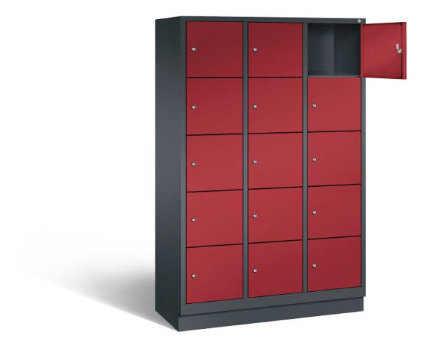 C+P Schließfachschrank Evolo, H1800xB1200xT500mm, Farbe: Schwarzgrau / Rubinrot, 48020-325 S10053