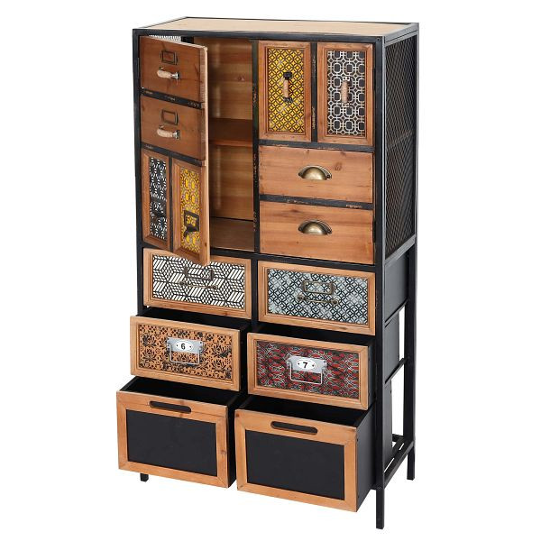 Mendler Apothekerkommode HWC-L38, Schubladenschrank Kommode Regal Schubladen, Metall Tanne Holz, Vintage Shabby-Look 120x62x33cm, 98481