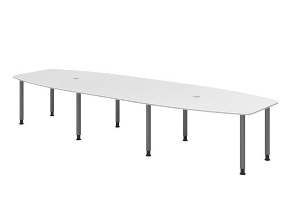 Hammerbacher Konferenztisch KT40C, 400 x 130 cm, Platte: Weiß, 25mm dick, 2 mm Duo-Kante, Acht-Fuß-Gestell graphit, Arbeitshöhe 72-74 cm, VKT40C/W/G