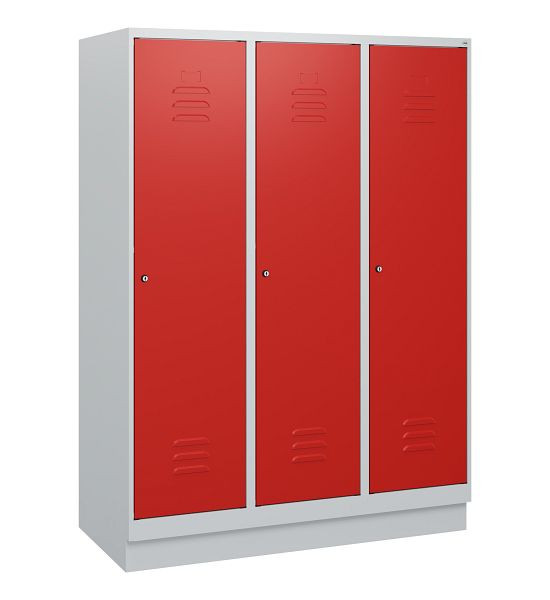 C+P Umkleidespind Classic PLUS, Sockel, 3 Abteile, 1630x1200x500mm, 7035/3020, Zylinderschlösser, 0800205-32 S10017