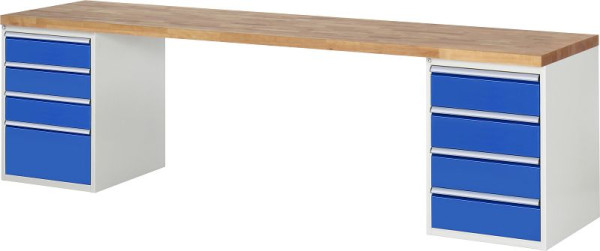 RAU Werkbank Serie 7000 - Baukasten-Bauweise, 2x Unterbau-Container (4x Schublade) links und rechts, 3000x840x700 mm, 03-7820A3-307B4S.11