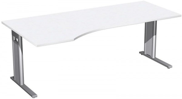 geramöbel PC-Schreibtisch links starr, C Fuß Blende optional, 2000x1000x720, Weiß/Silber, N-648314-WS