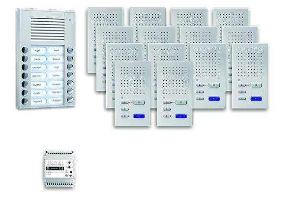 TCS Türkontrollsystem audio:pack AP für 14 Wohneinheiten, mit Außenstation PES 14 Klingeltasten, 14x Freisprecher ISW3030, Steuergerät, PPAF14-EN/02