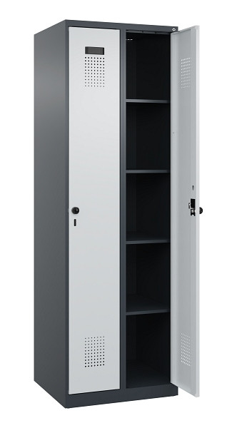 C+P Wäsche-Spind Evolo PLUS, 2 Abteile, 1850x600x500mm, 7016/7035, Verschluss Drehriegel, Ablageböden 8, 049000-20B S10017