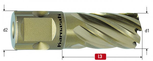 Karnasch HSS-XE Kernbohrer, Sandwich Nitto/Uni-Schaft 19mm, Nutzlänge 30mm, Gold-Line30 d=13/16'', VE: 5 Stück, 201241025