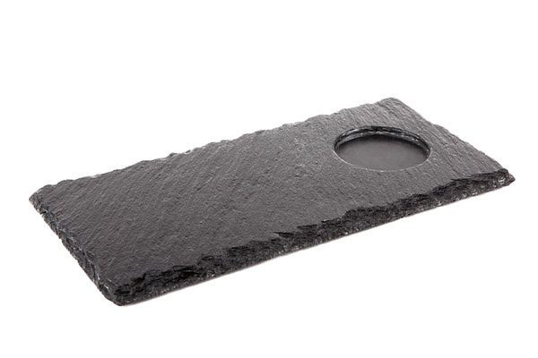 APS Naturschieferplatte, 25 x 12 cm, Materialstärke 4-7 mm, mit Absatz Ø 6 cm, 00986