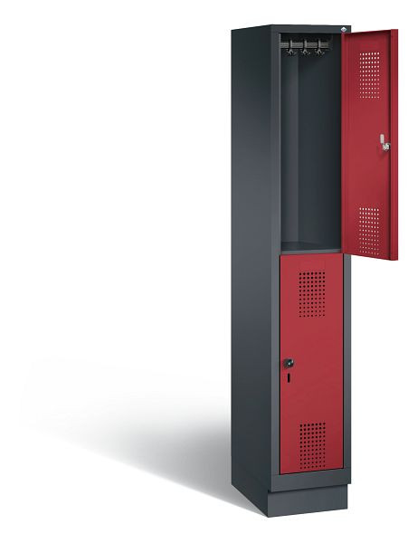 C+P Spind doppelstöckig Evolo, H1800xB320xT500mm, Farbe: Schwarzgrau / Rubinrot, 48320-10 S10102