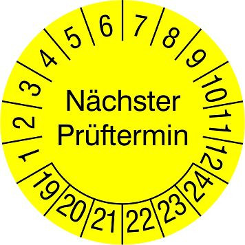 SafetyMarking Prüfplakette, Nächster Prüftermin, Prüfzeitraum: 19-24, Ø 3 cm, Folie, selbstklebend, VE: 15 Stück/Bogen, 30.3728-19-24