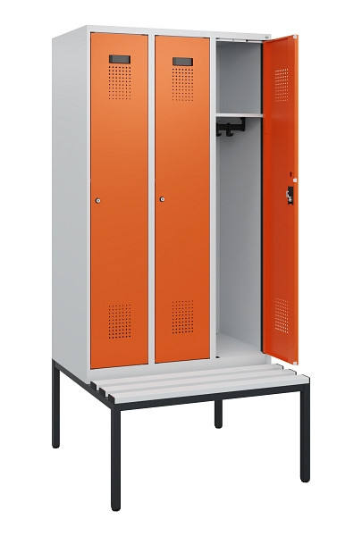 C+P Spind Evolo PLUS, 3 Abteile, 1950x900x815mm, 7035/2004, Zylinderschloss, Material Sitzfläche Kunststoff, Sitzbank, 0490505-30 S10083