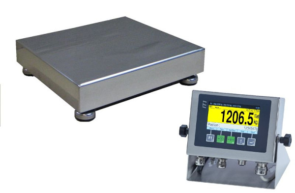 FLINTAB Tischwaage Edelstahl, 200 x 200 mm, 3kg 0,5g, mit IT1, mit Ethernet-Anschlussmodul, PS6948-N30.01-ITXOPT251