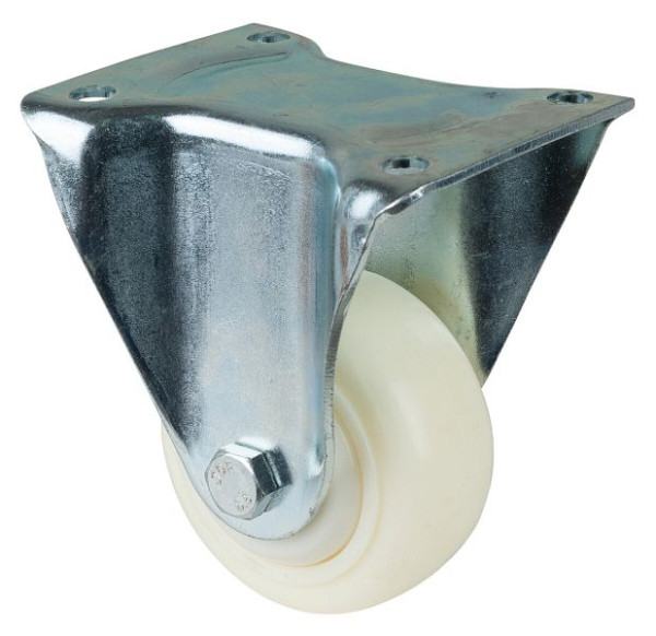BS Rollen Schwerlastrolle, Bockrolle, Rad-Breite 50 mm, Rad-Ø 100 mm, Tragfähigkeit 300 kg, Kunststoff ballig, Kugellager, N110.B15.103
