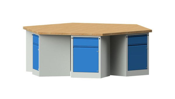 ANKE Werkbänke Gruppenwerkbank, Modell 801 EG, 2700 x 2340 x 900 mm, RAL 7035/5012, BMP 50 mm, 520.301