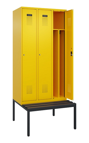 C+P Spind Evolo PLUS, 3 Abteile, 2120x900x815mm, 1023/1023, Haken 4, Zylinderschloss, Sitzfläche Kunststoff, Sitzbank, 0490507-30F S10102