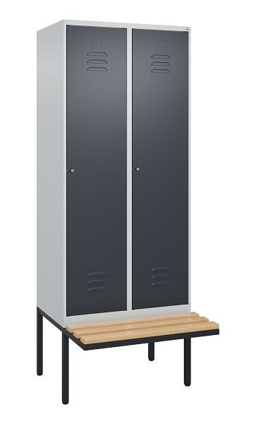 C+P Umkleidespind Classic PLUS, 2 Abteile, 2120x800x815mm, 7035/7016, Zylinderschlösser, Buche-Sitzleisten, 0800407-22 S10052
